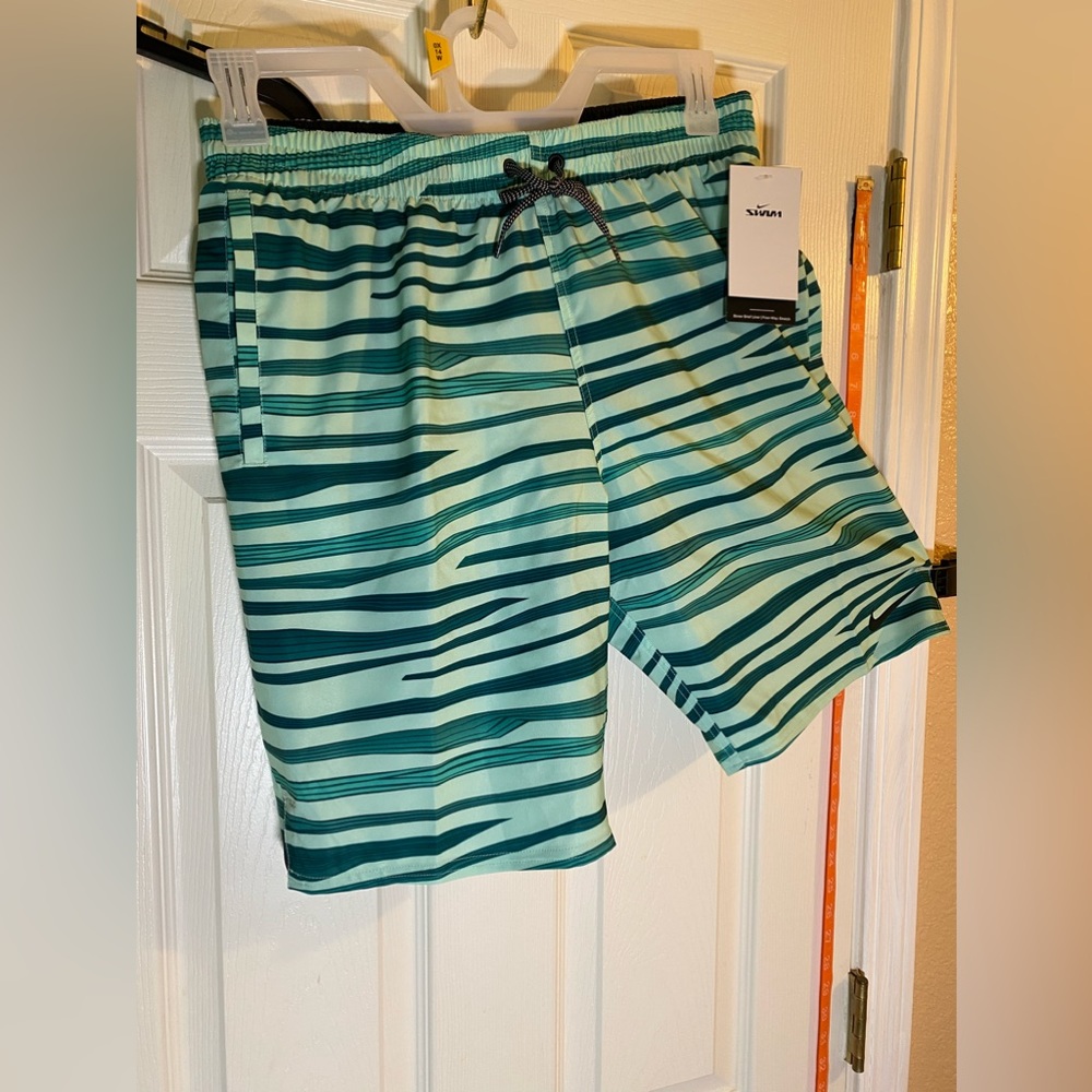 Nike Men's Sz M Swim Shorts (Teal Green Striped) (Boxer Brief Liner) $66 NWT